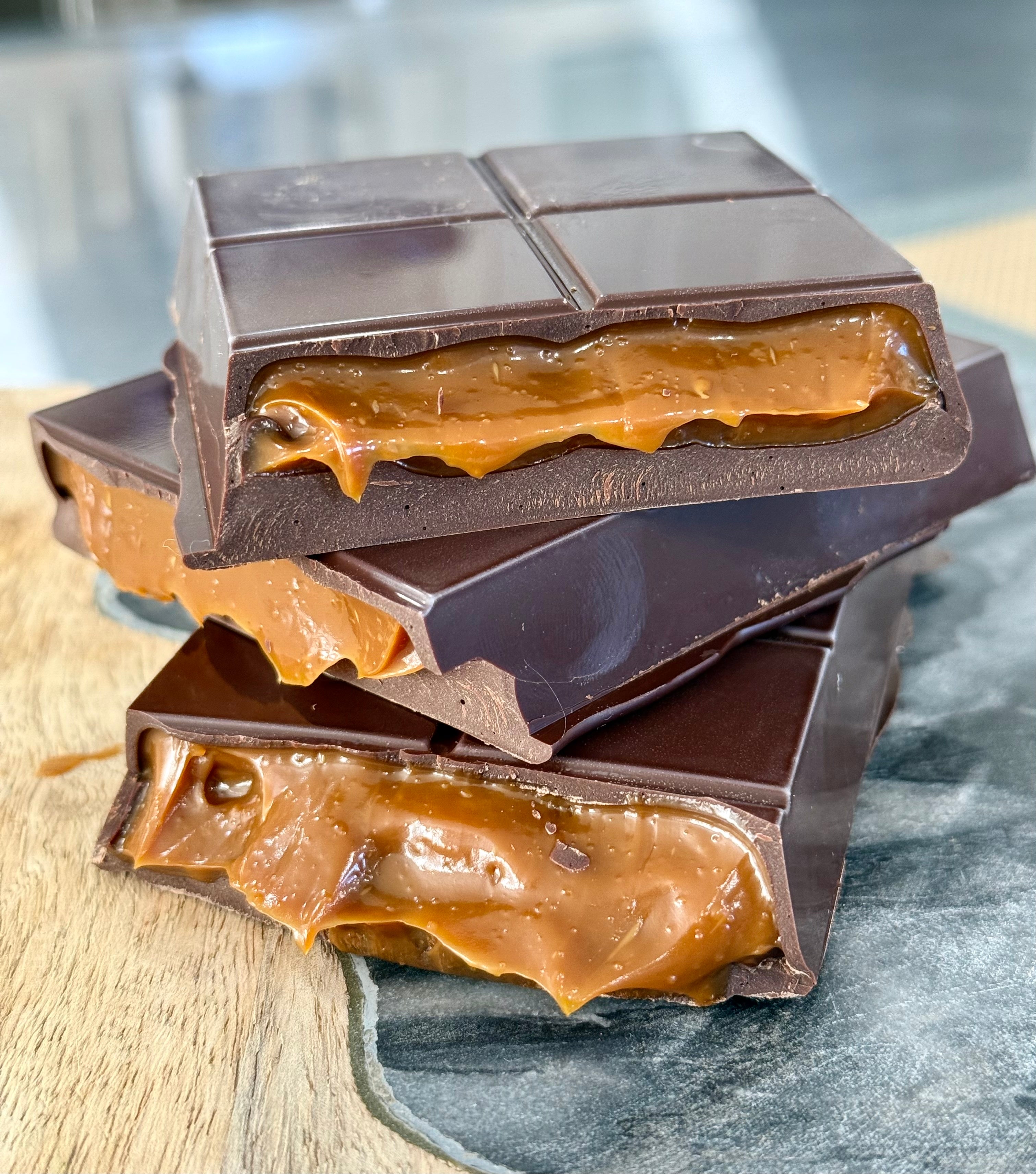 Death By Caramel – Salted Caramel Filled Dark Chocolate Bar